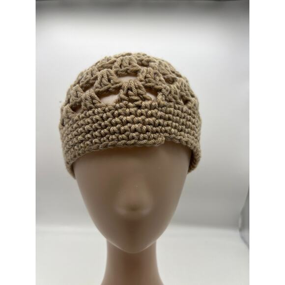 knit crochet open knit tan beige beanie cap hat X-Small Boho Hippie - Picture 2 of 7